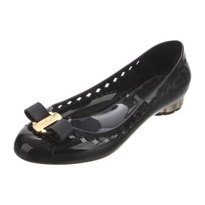 Salvatore Ferragamo Black Jelly Flats with Gold Accents